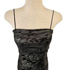 JS Collections Spaghetti Strap Layered Sheath Black Silver Metallic Womens 8 NWT